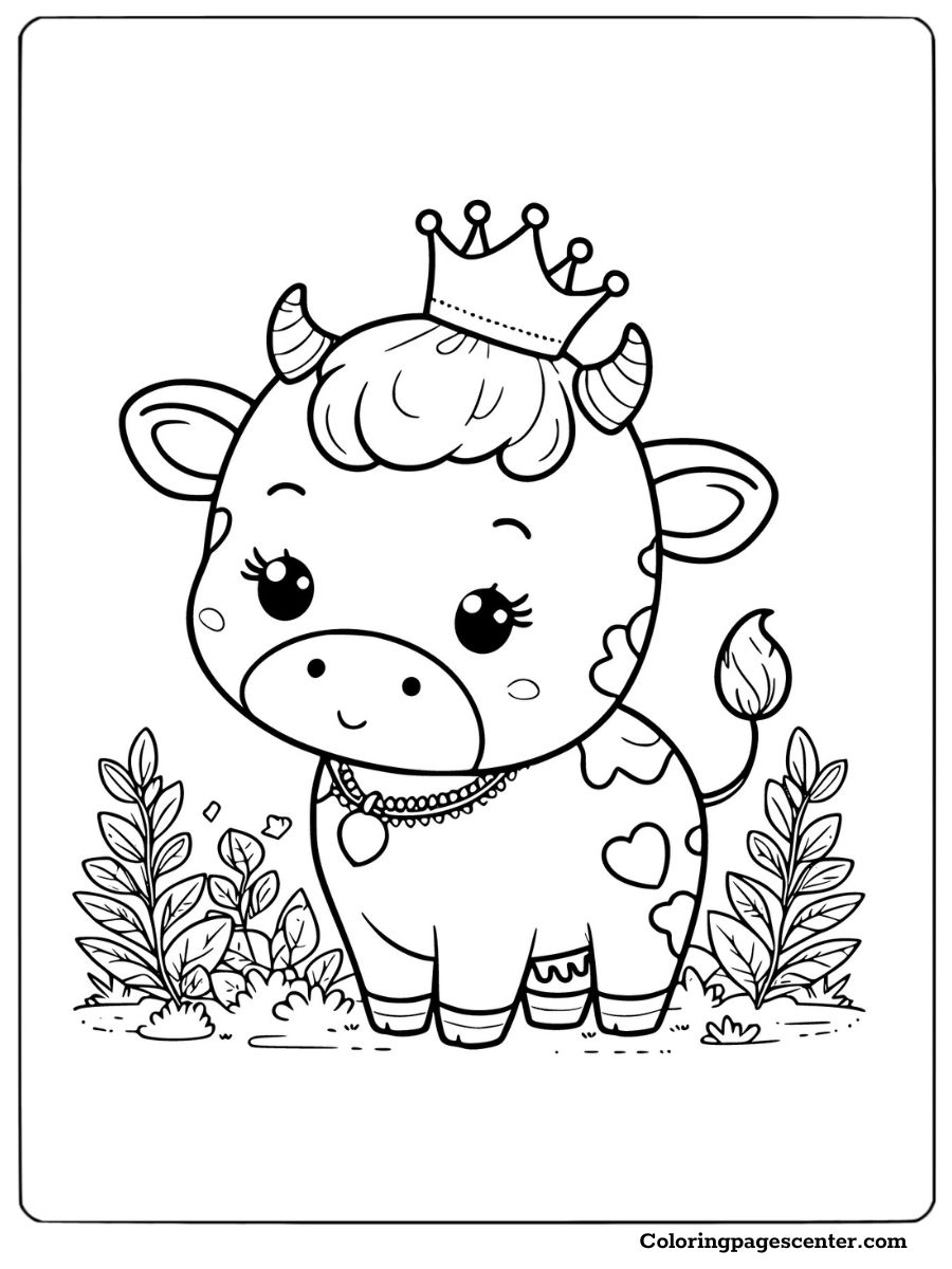 Cow wearing a crown and jewelry Coloring Page