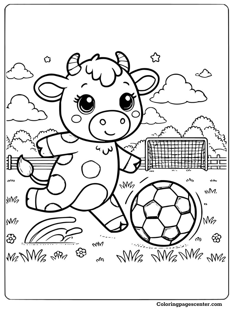 A soccer cow kicking a ball coloring page