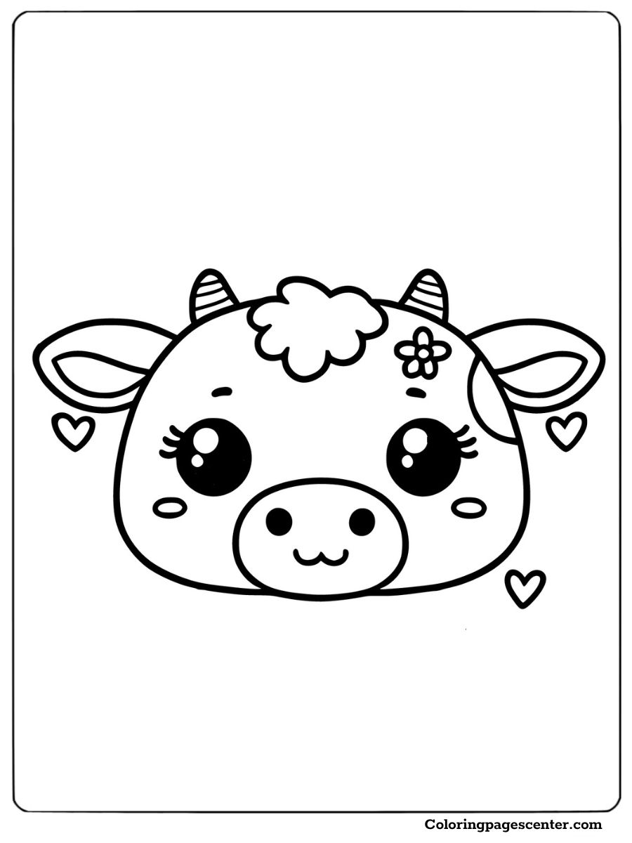 Cow head with hearts coloring sheet