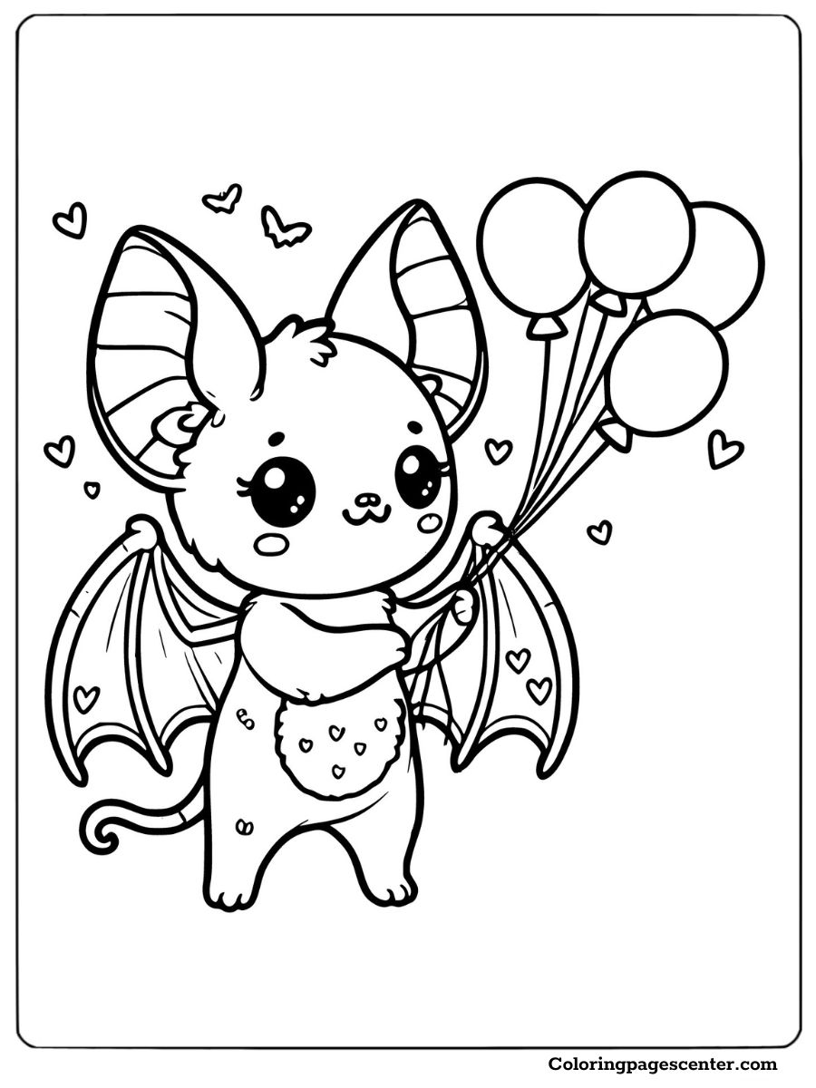 Cute bat with balloons coloring page for children to color