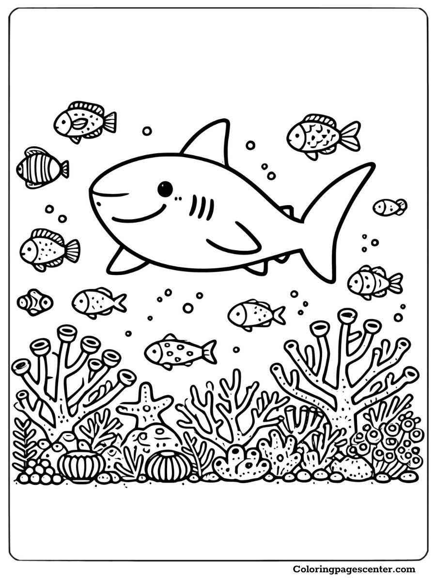 Easy shark swimming alone in the ocean with bubbles Coloring Page