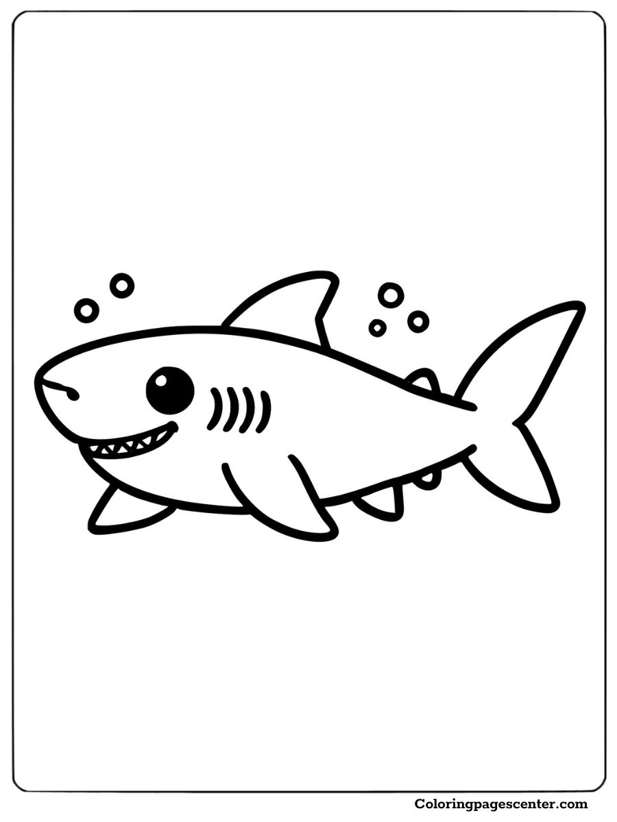 Easy shark swimming surrounded by fish and underwater plants Coloring Page