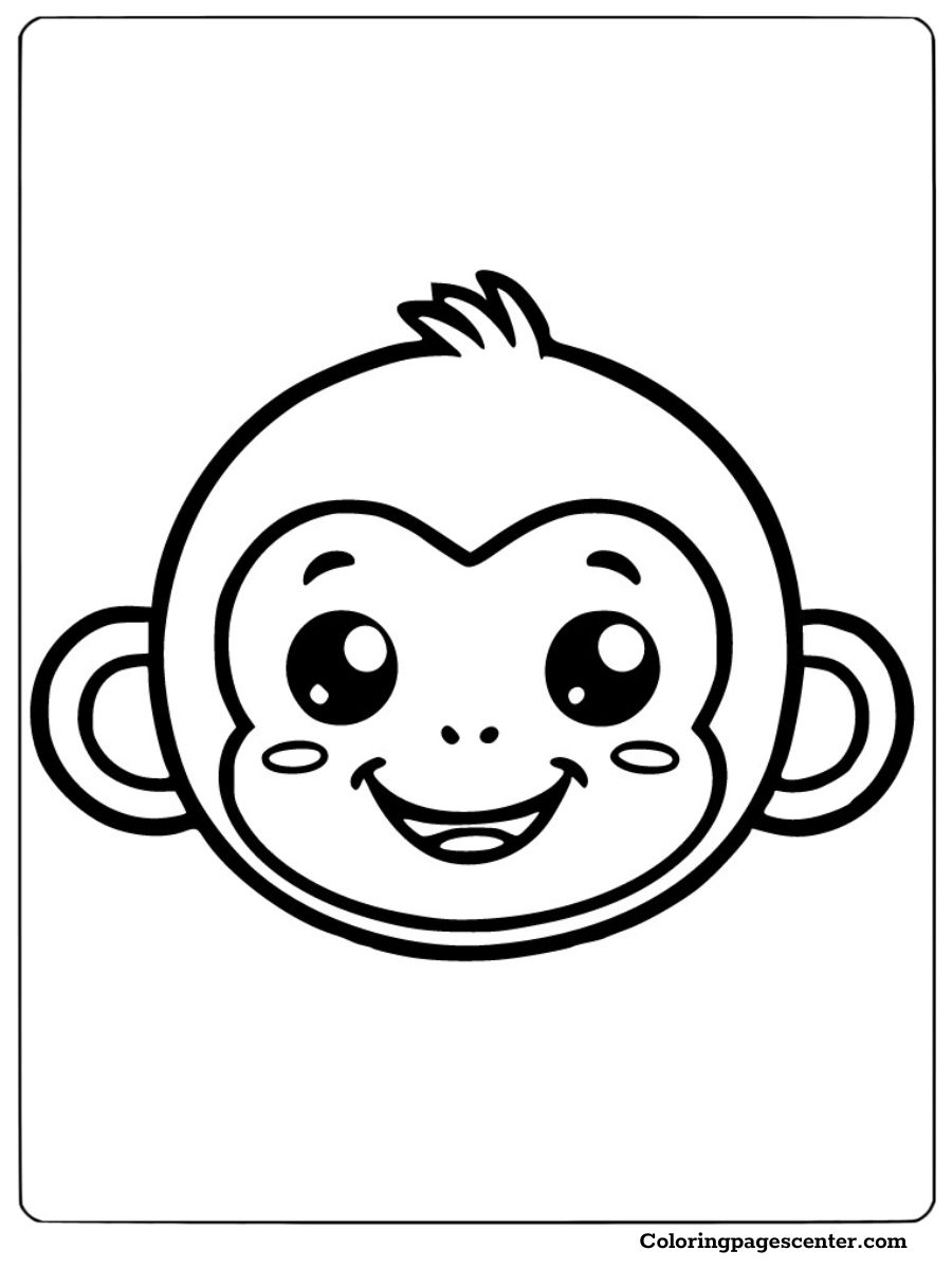 A happy monkey face designed fun coloring page