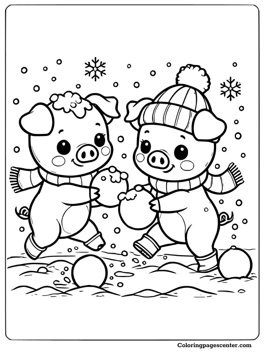 Happy snow day in pigs coloring pages coloring page