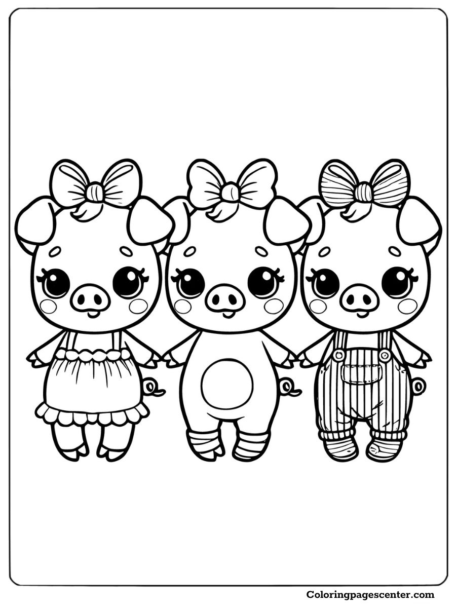 Cute trio with bows in pigs coloring pages coloring page