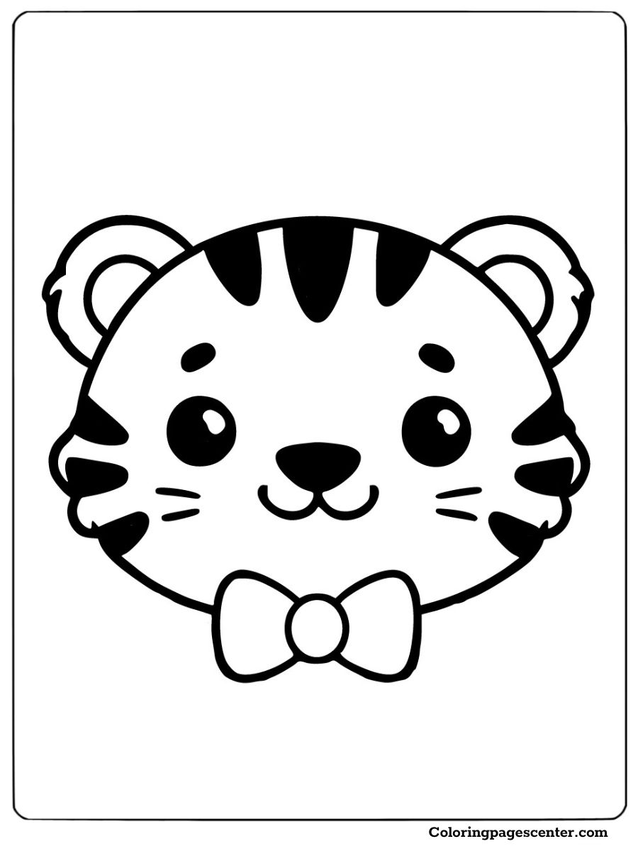 Cute tiger face with a bow tie tiger face coloring page