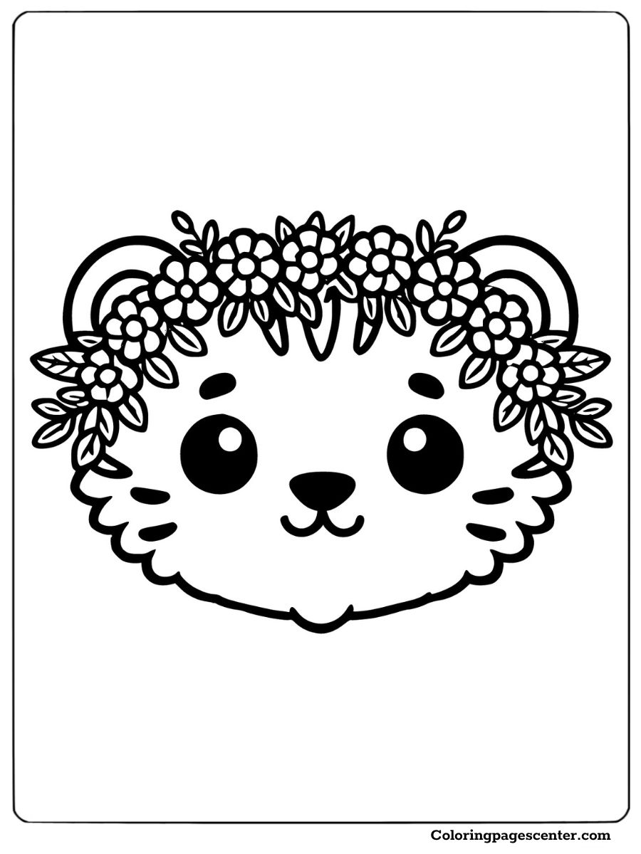 Tiger face adorned with a flower crown tiger face coloring page