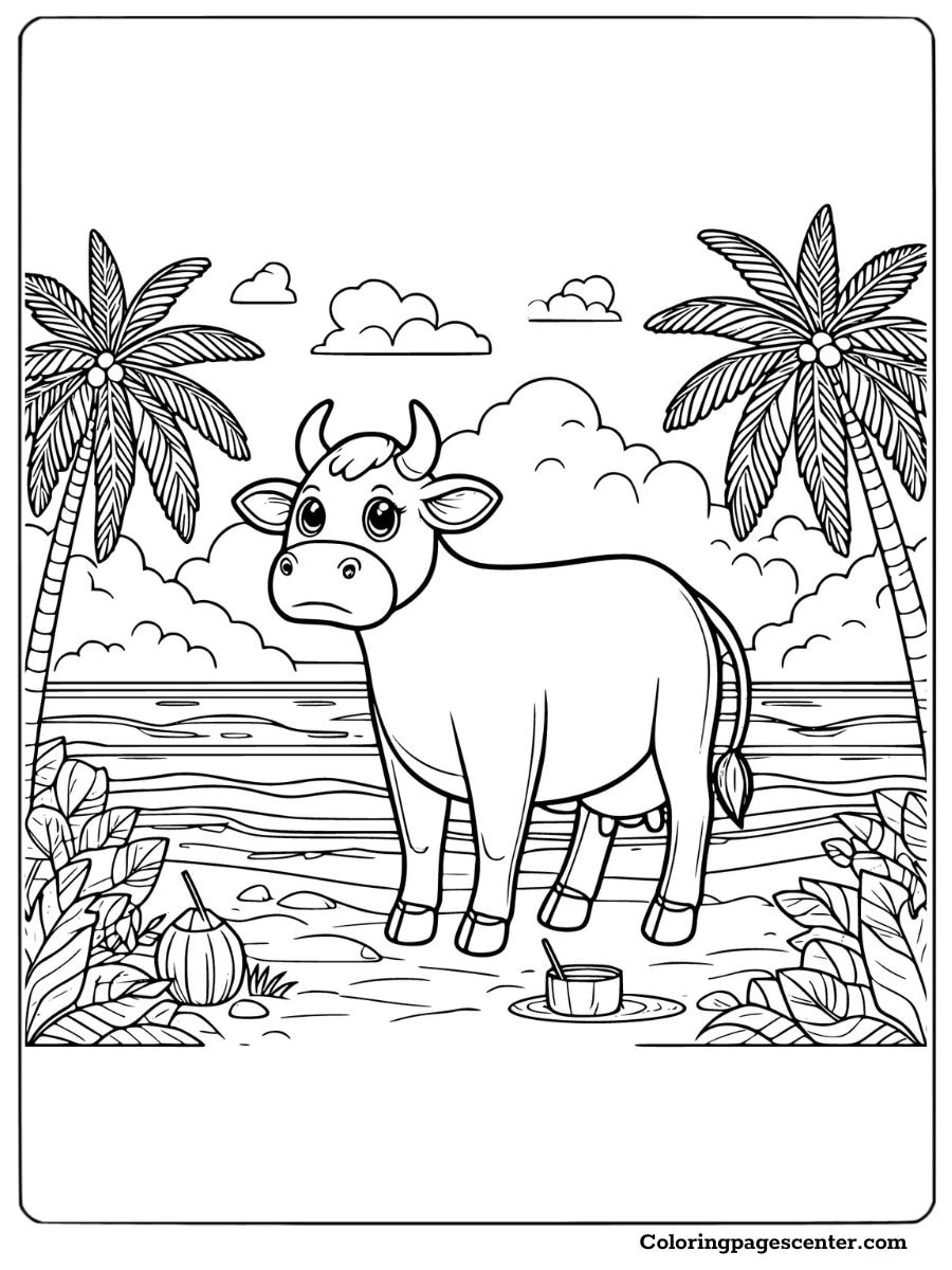 Cow without spots at the beach coloring page