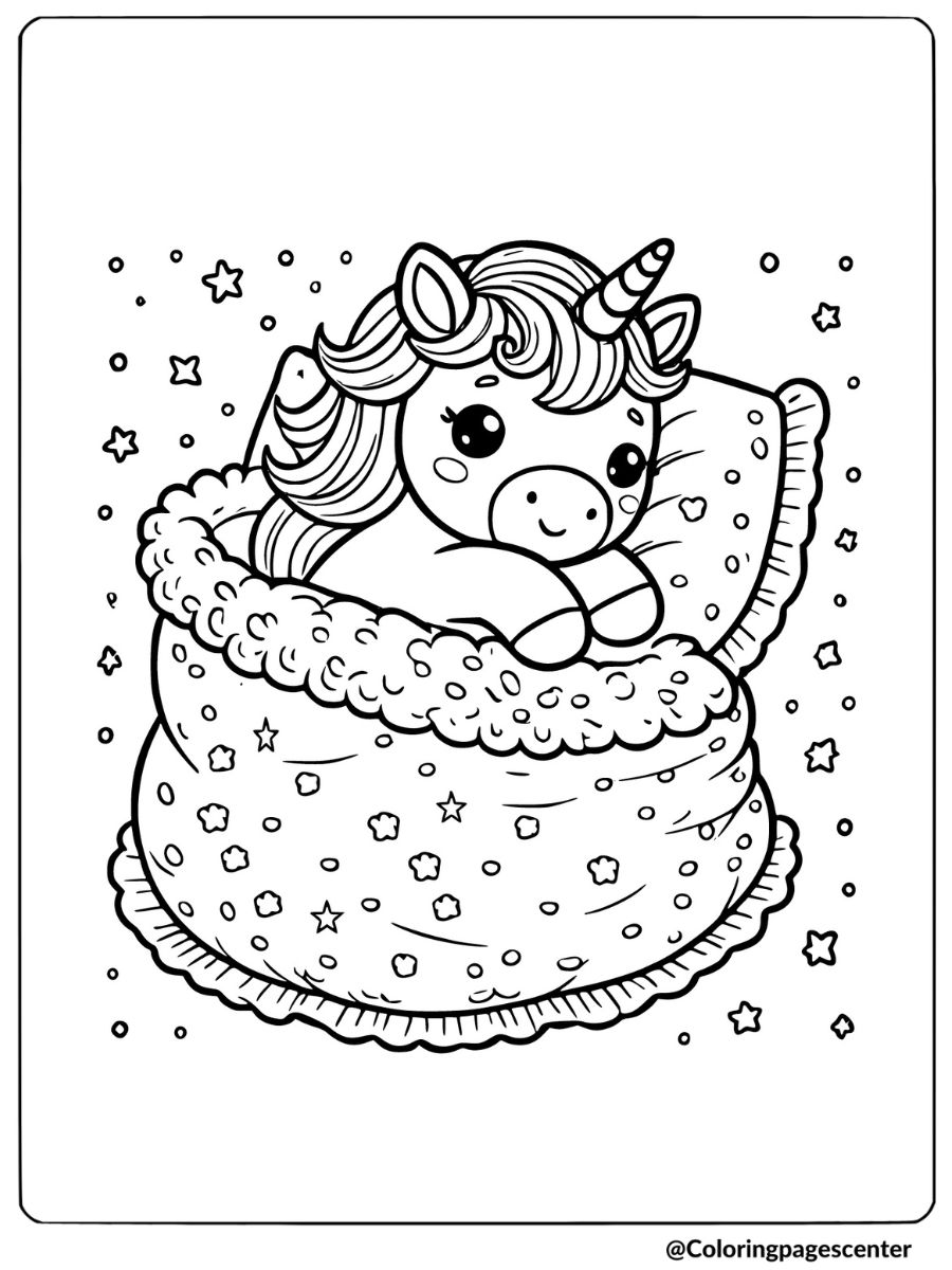 Cozy baby unicorn wrapped in a blanket cute coloring page