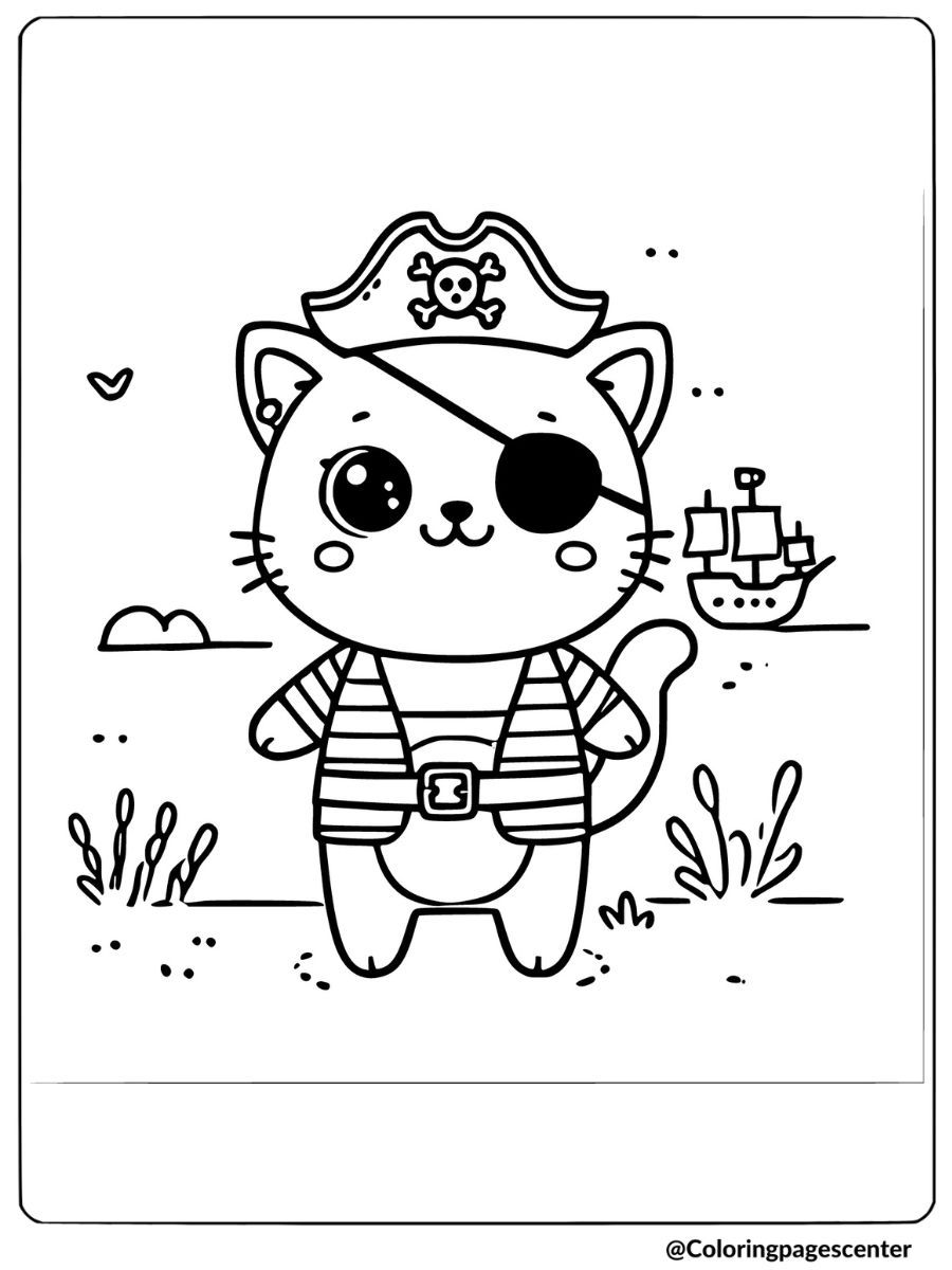 Cartoon cat pirate costume coloring page