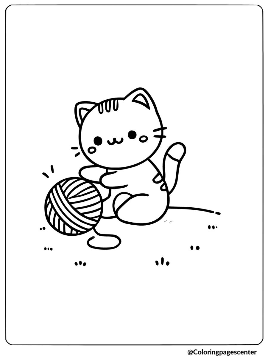 Cartoon cat with ball of yarn coloring page