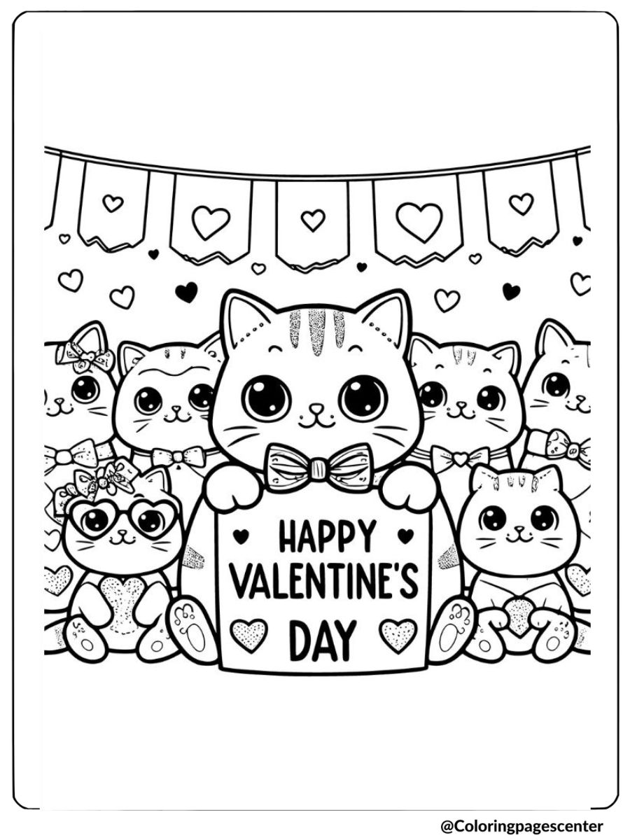 cats with a valentine's day sign coloring page