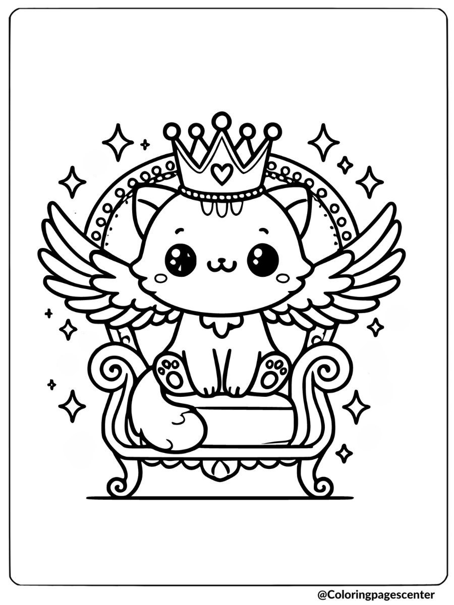 Royal cat with wings coloring page