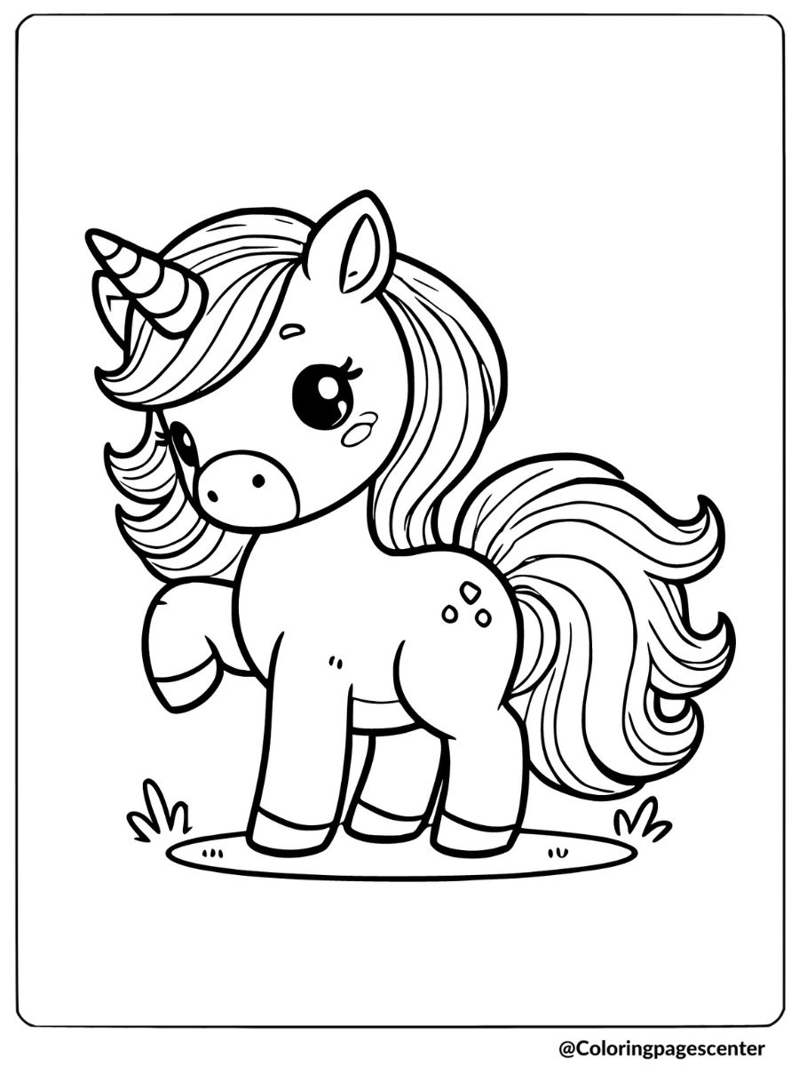 Easy unicorn coloring page featuring a unicorn standing tall