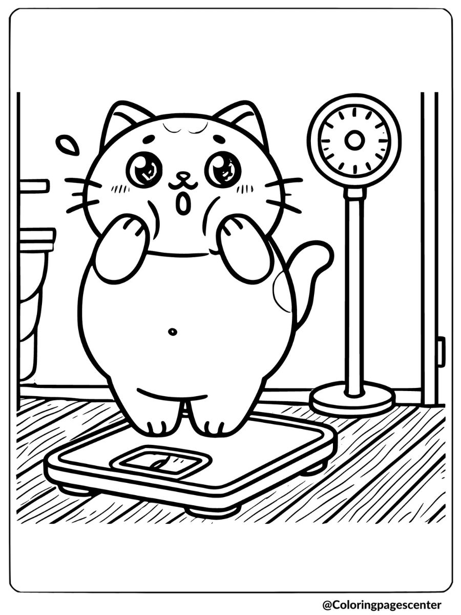 Fat cat on scale coloring page