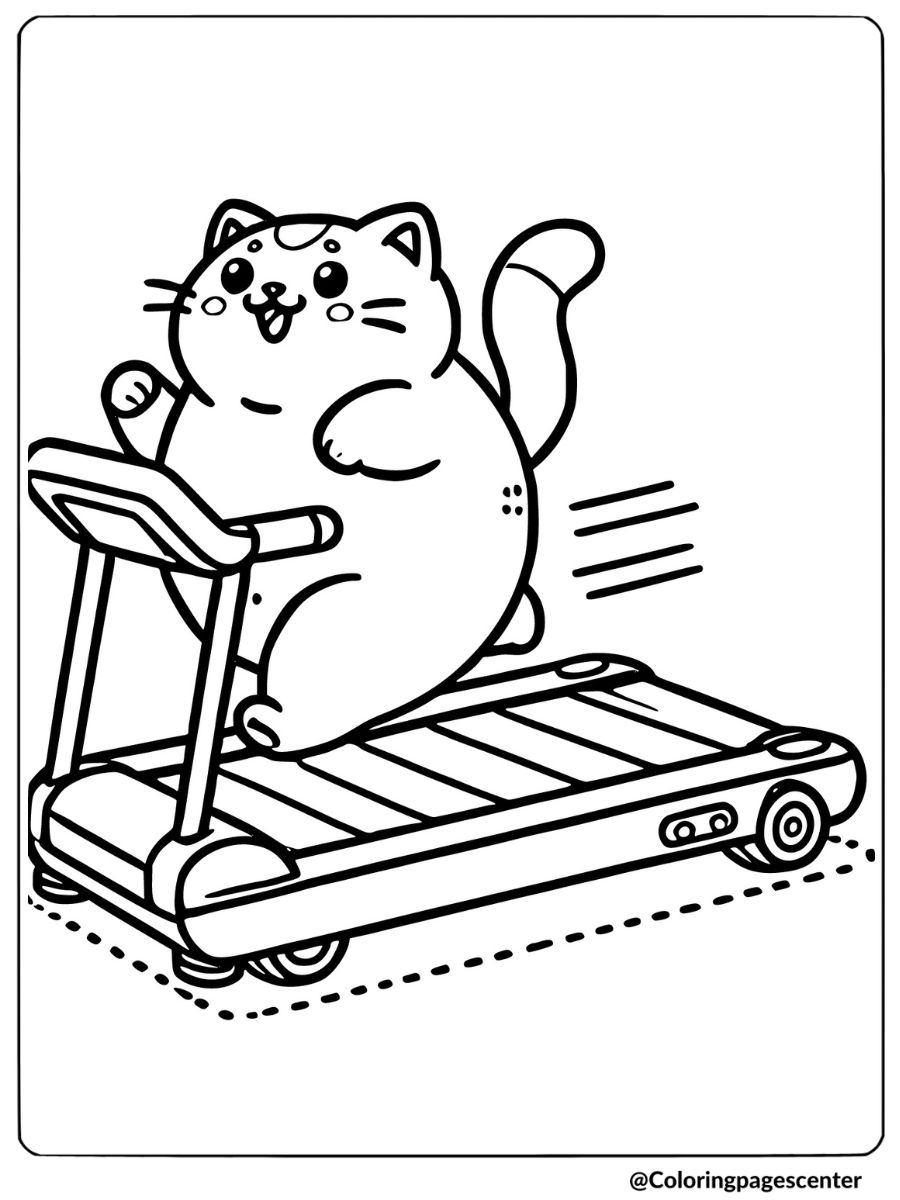 Fat cat on treadmill coloring page