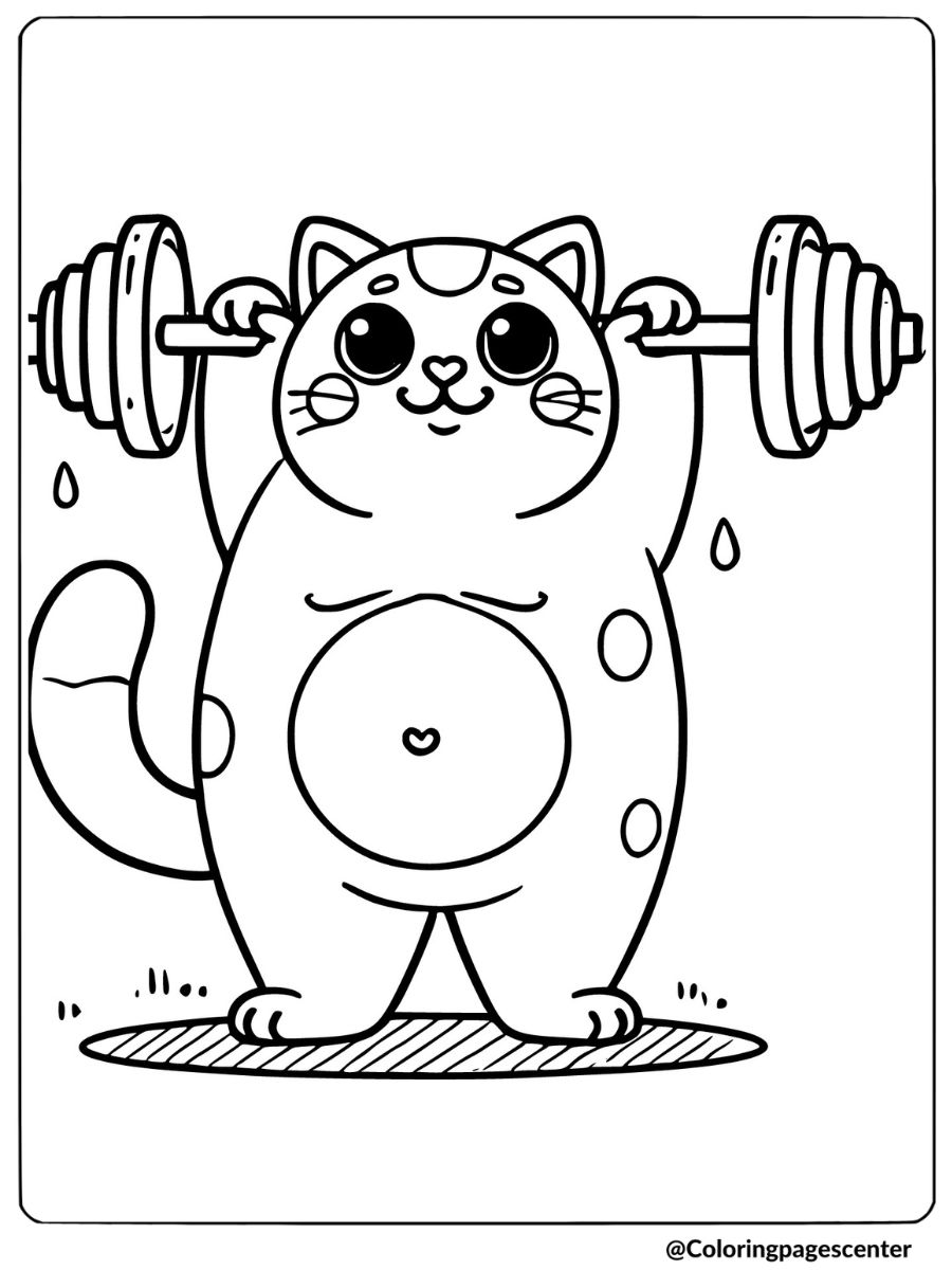 Fat cat lifting weights coloring page