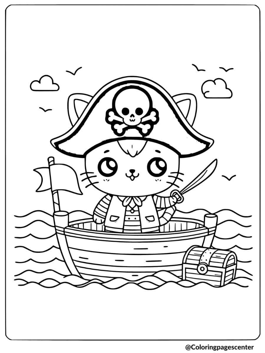 Funny pirate cat coloring page