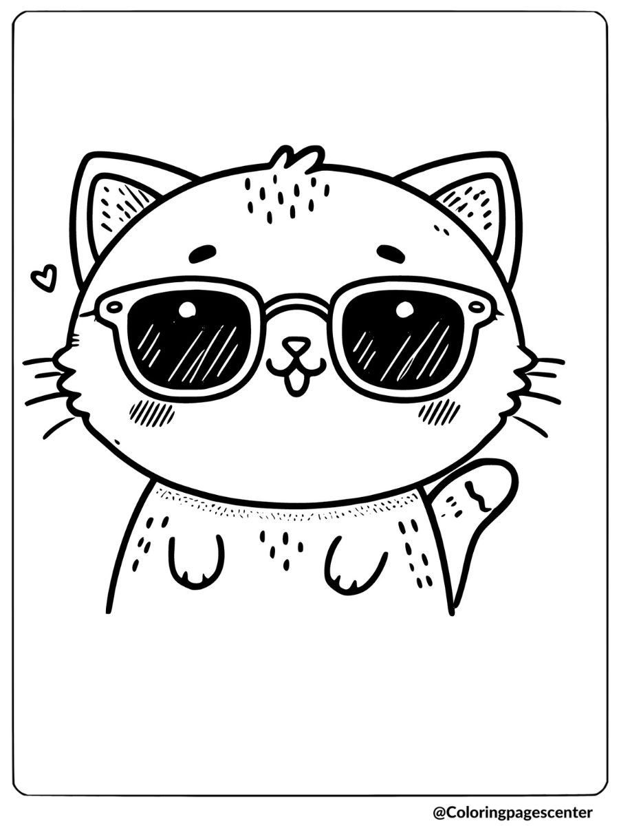 Coloring page of Kitty wearing sunglasses