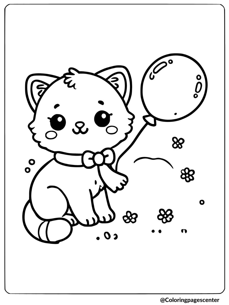 Coloring page of Kitty with a balloon