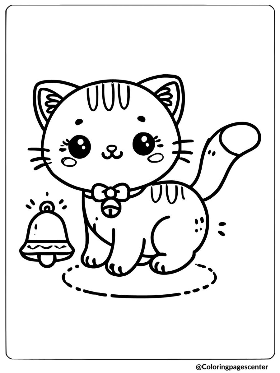 Coloring page of Kitty with a bell