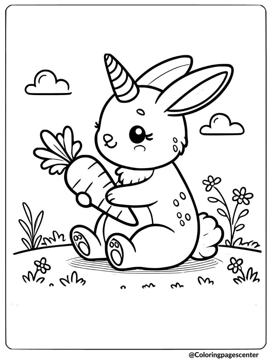 Carrot-loving bunny unicorn coloring page