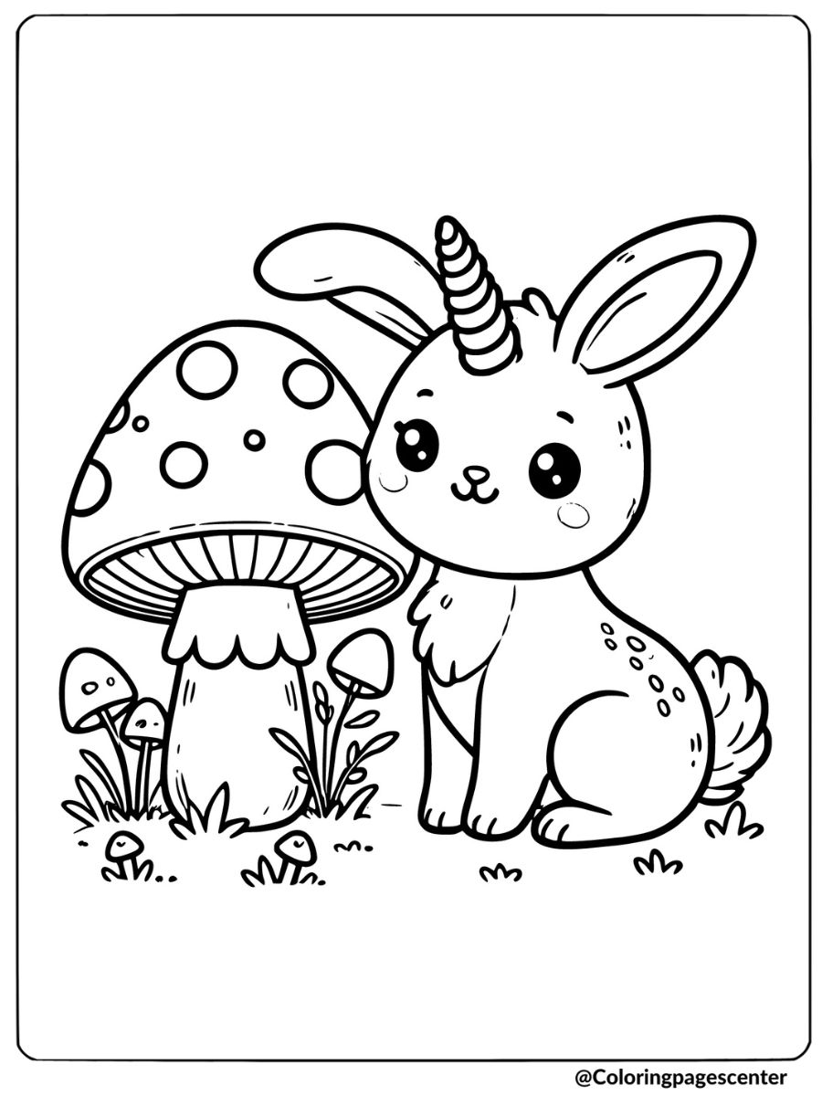 Mushroom friend bunny unicorn coloring page