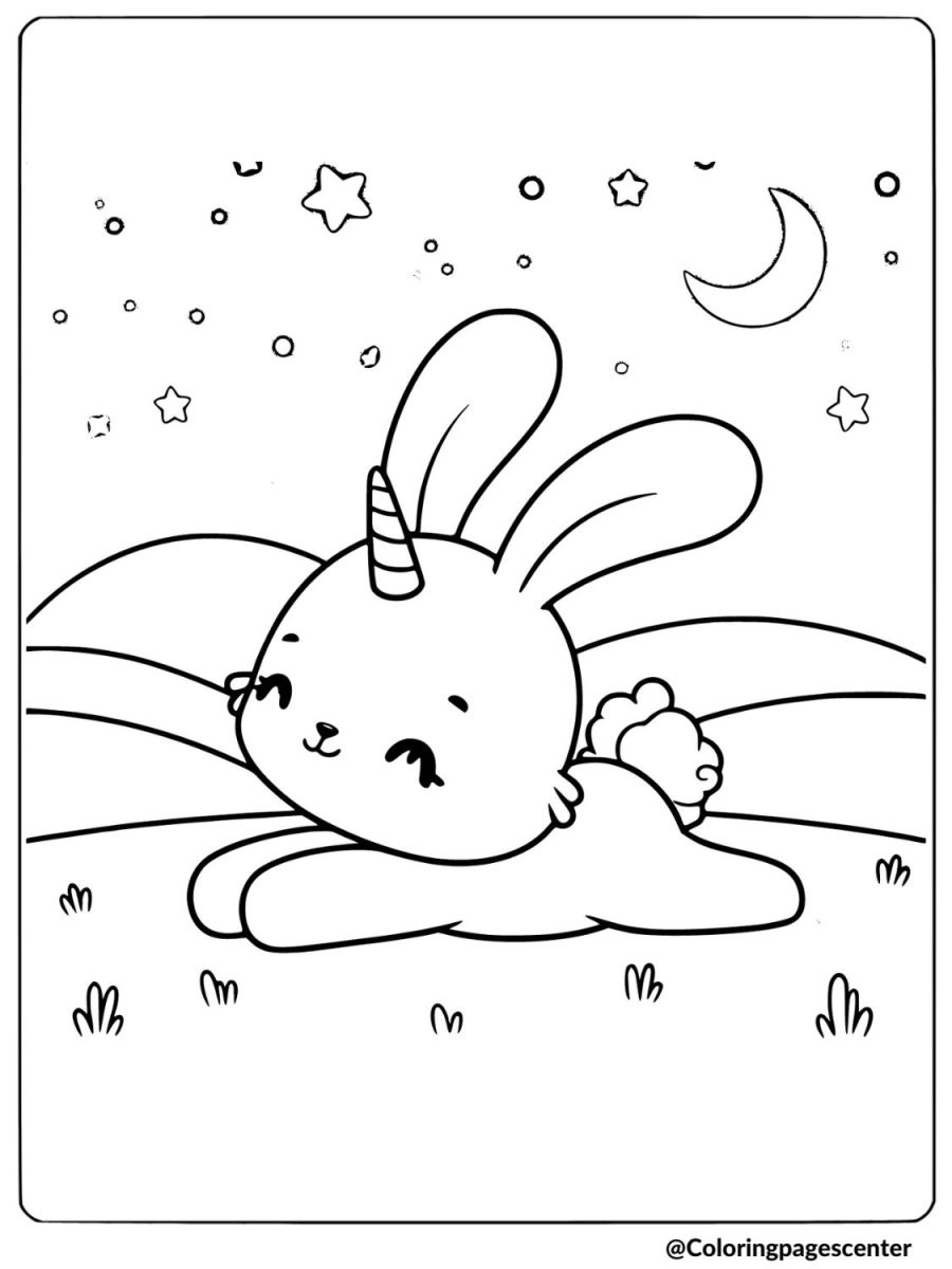 Starry night bunny unicorn coloring page