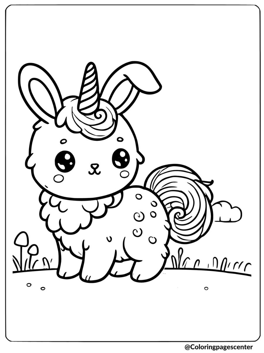 Curly-tailed bunny unicorn coloring page