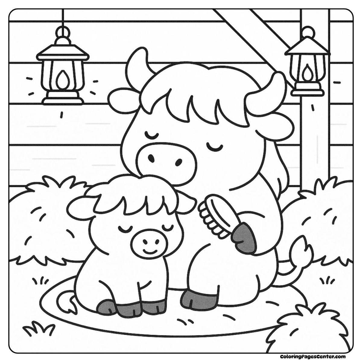 A sweet highland cow coloring page sharing tender barn moments