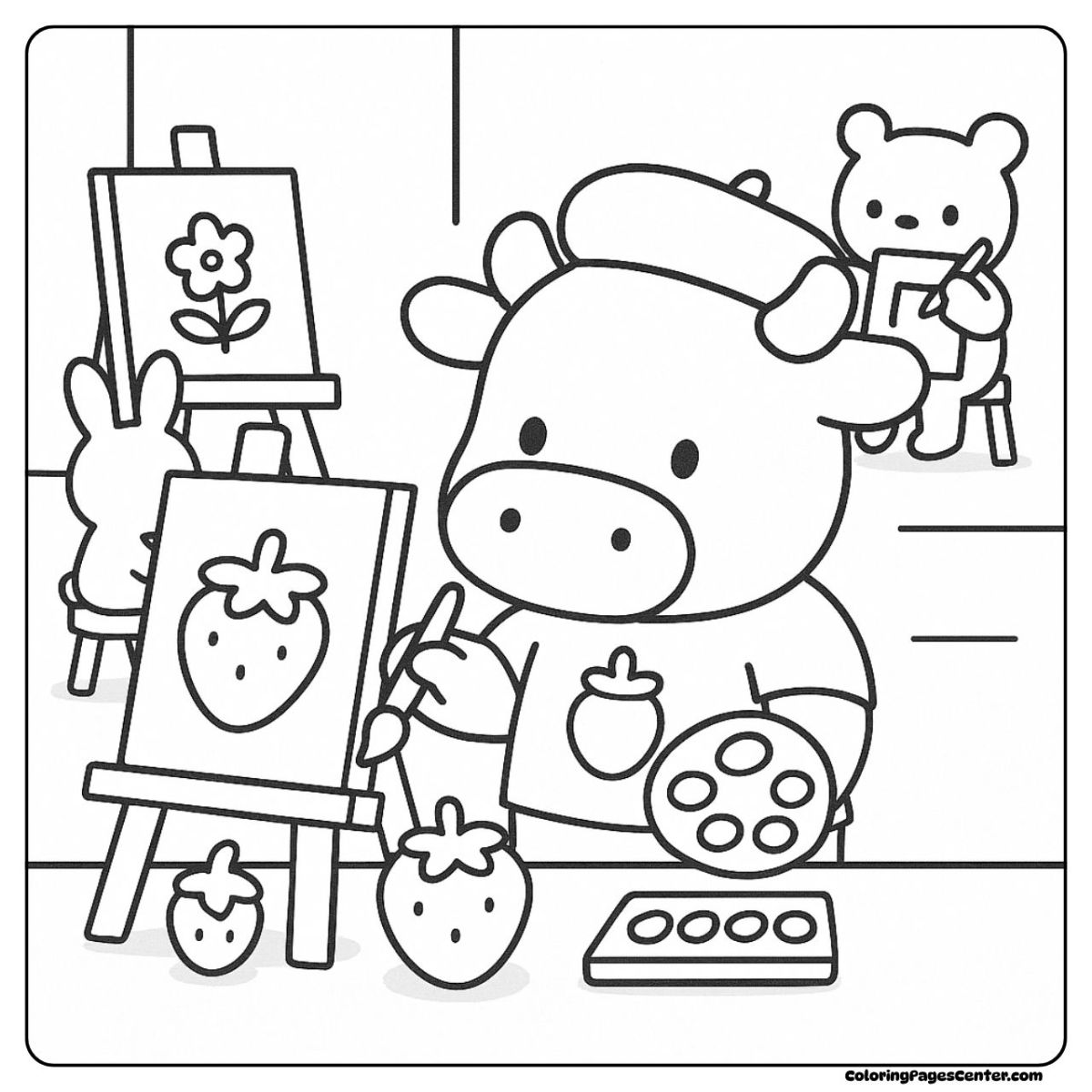 Strawberry cow coloring pages painting with friends at a creative art class Strawberry cow coloring pages drawing strawberries in an art studio