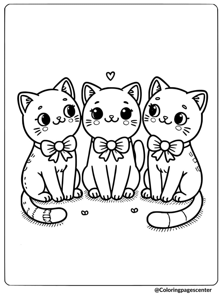 Cute cats with bows coloring page