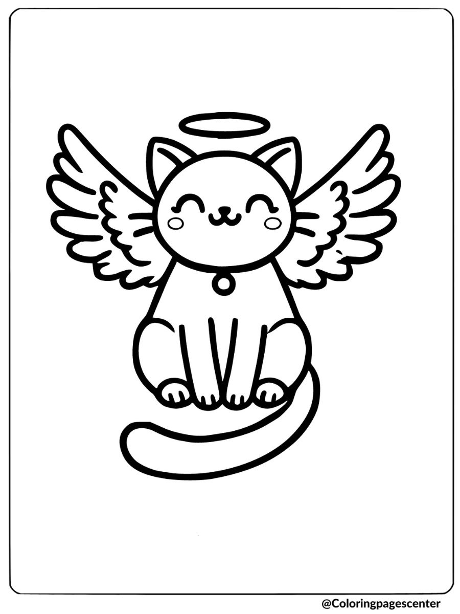 Cat with angel wings coloring page