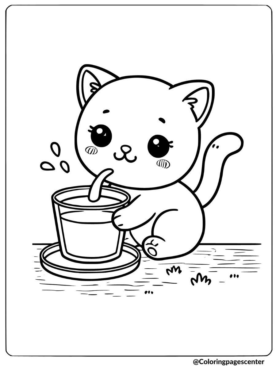 Cat drinking milk coloring page