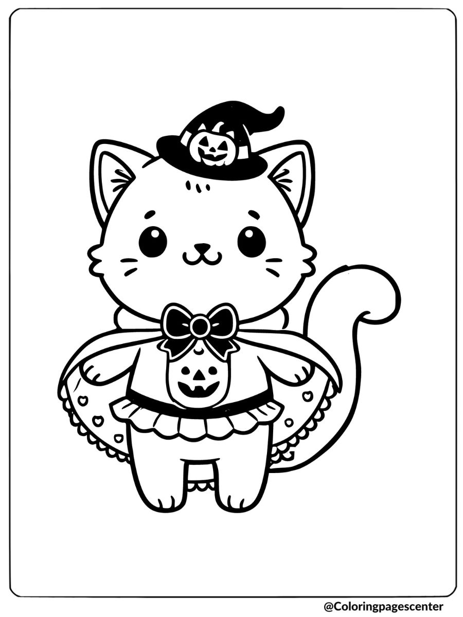 Cat in Halloween costume coloring page