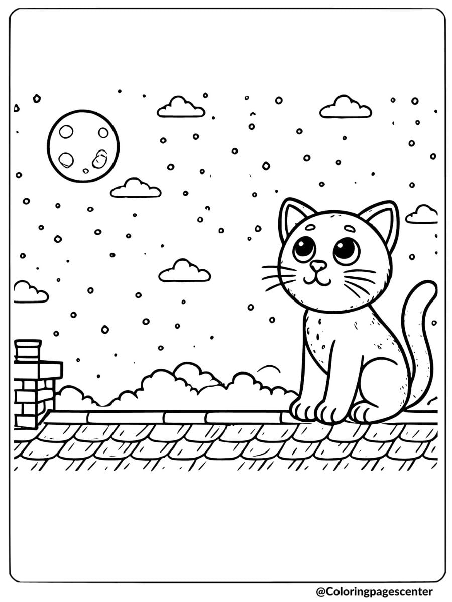 Cat watching the moon coloring page