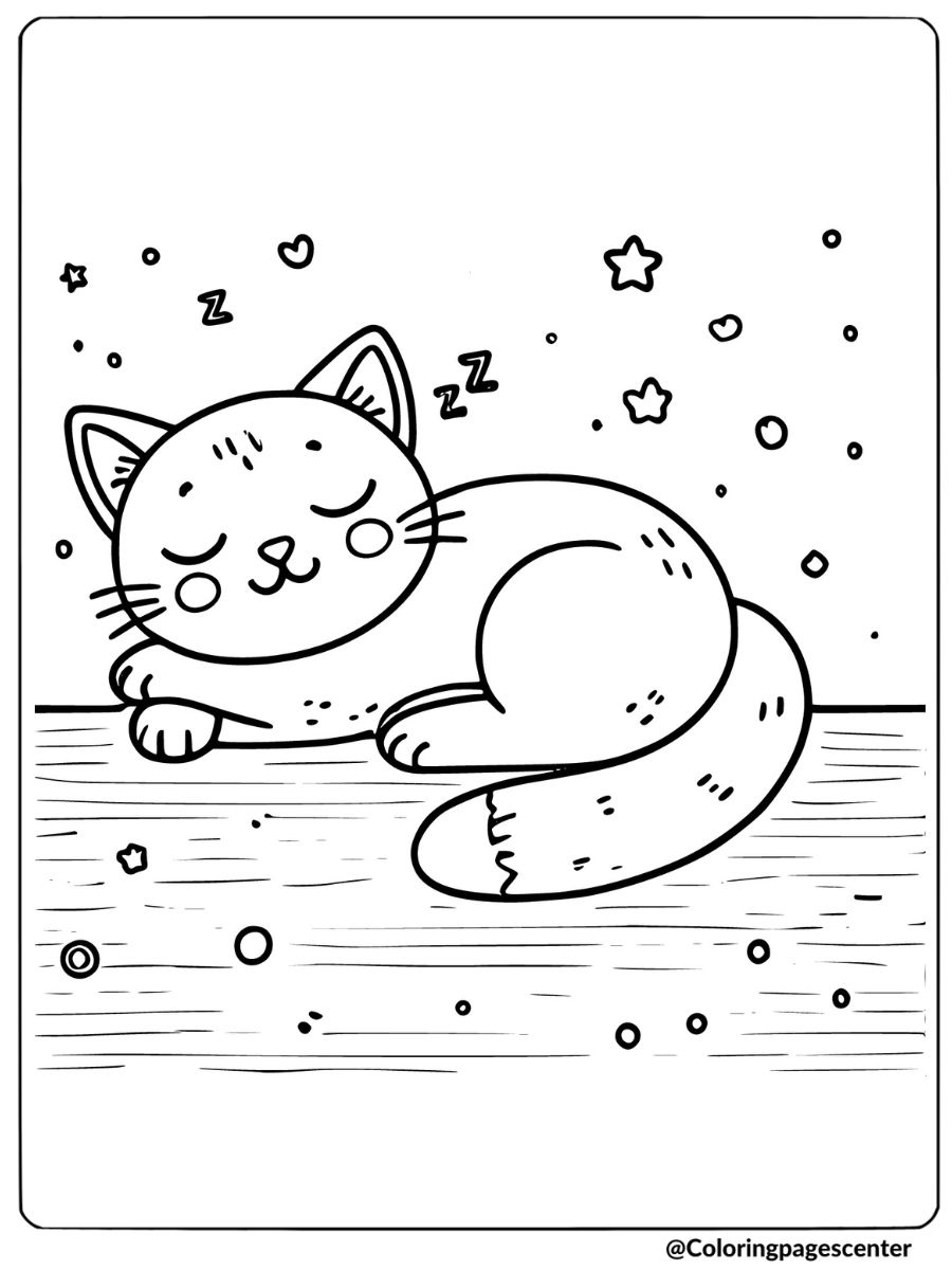 Cute sleeping cat coloring page