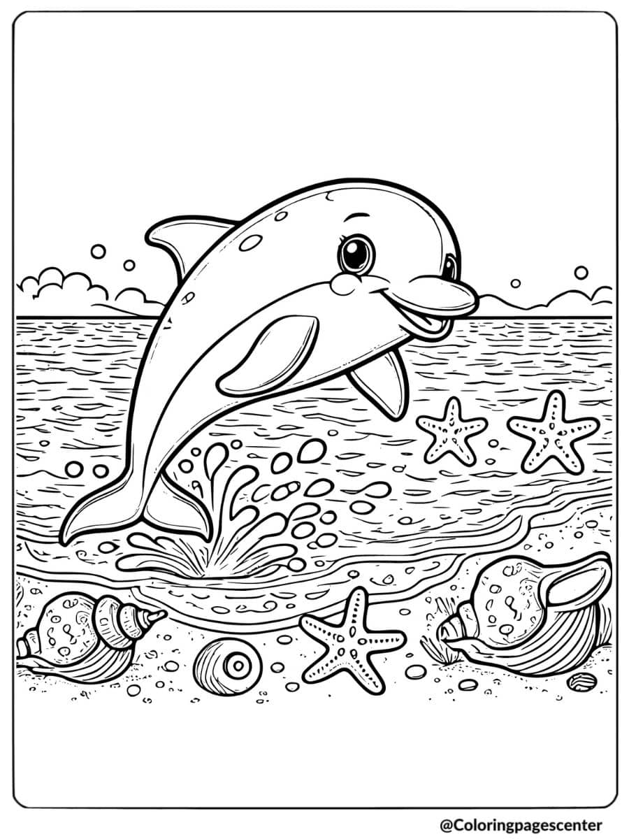 Dolphin swimming next to a submarine coloring page