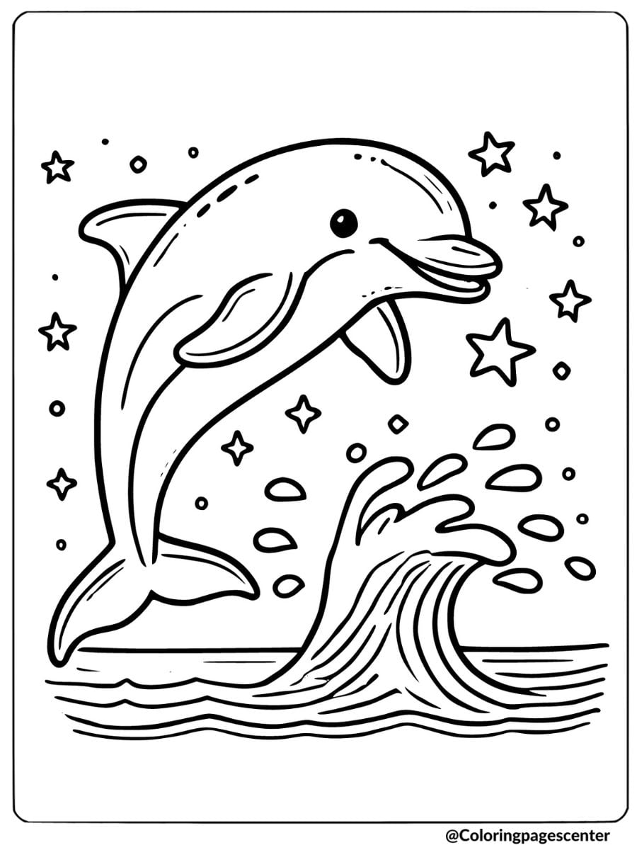 Simple dolphin and stars coloring page for kids