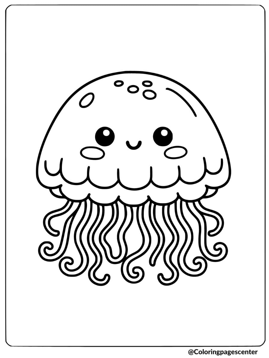 Cute jellyfish with a smiling face coloring page