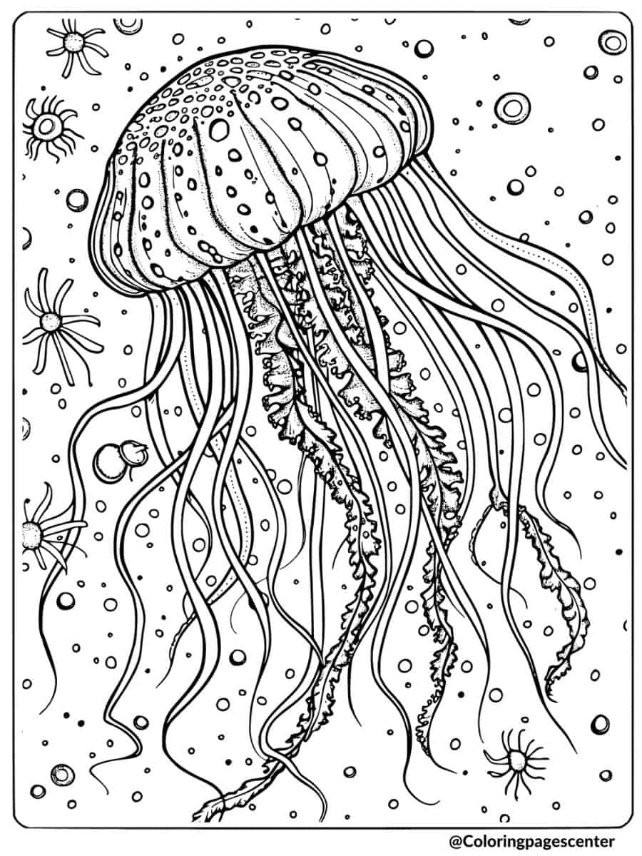 Coloring Page for Adults of Sea Creature Jellyfish