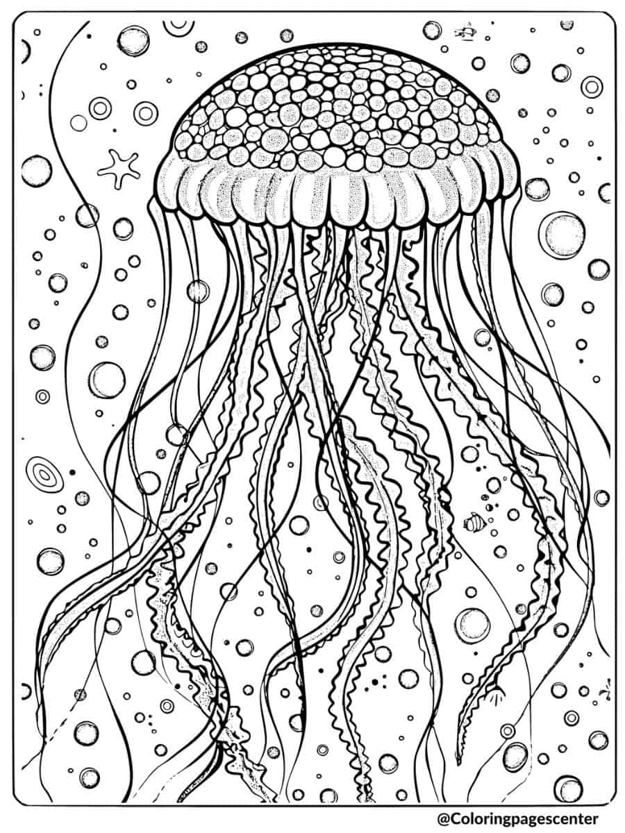 Coloring Page for Adults of Fancy Jellyfish