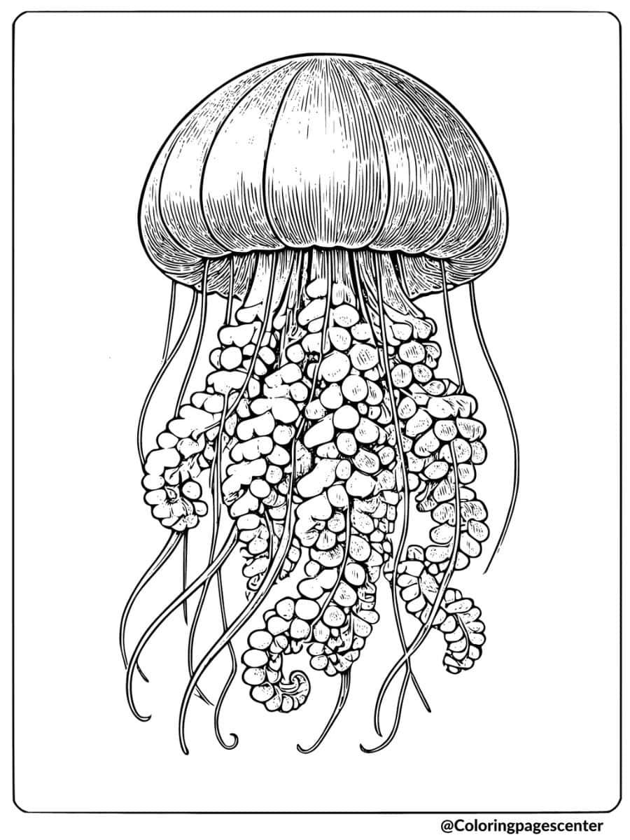 Coloring Page for Adults of Unique Jellyfish