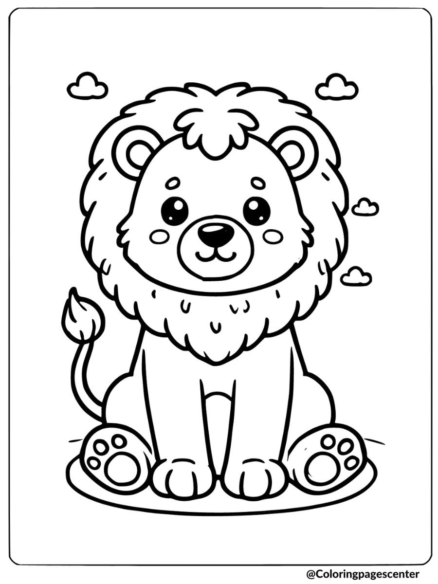 Cute lion sitting happily coloring page