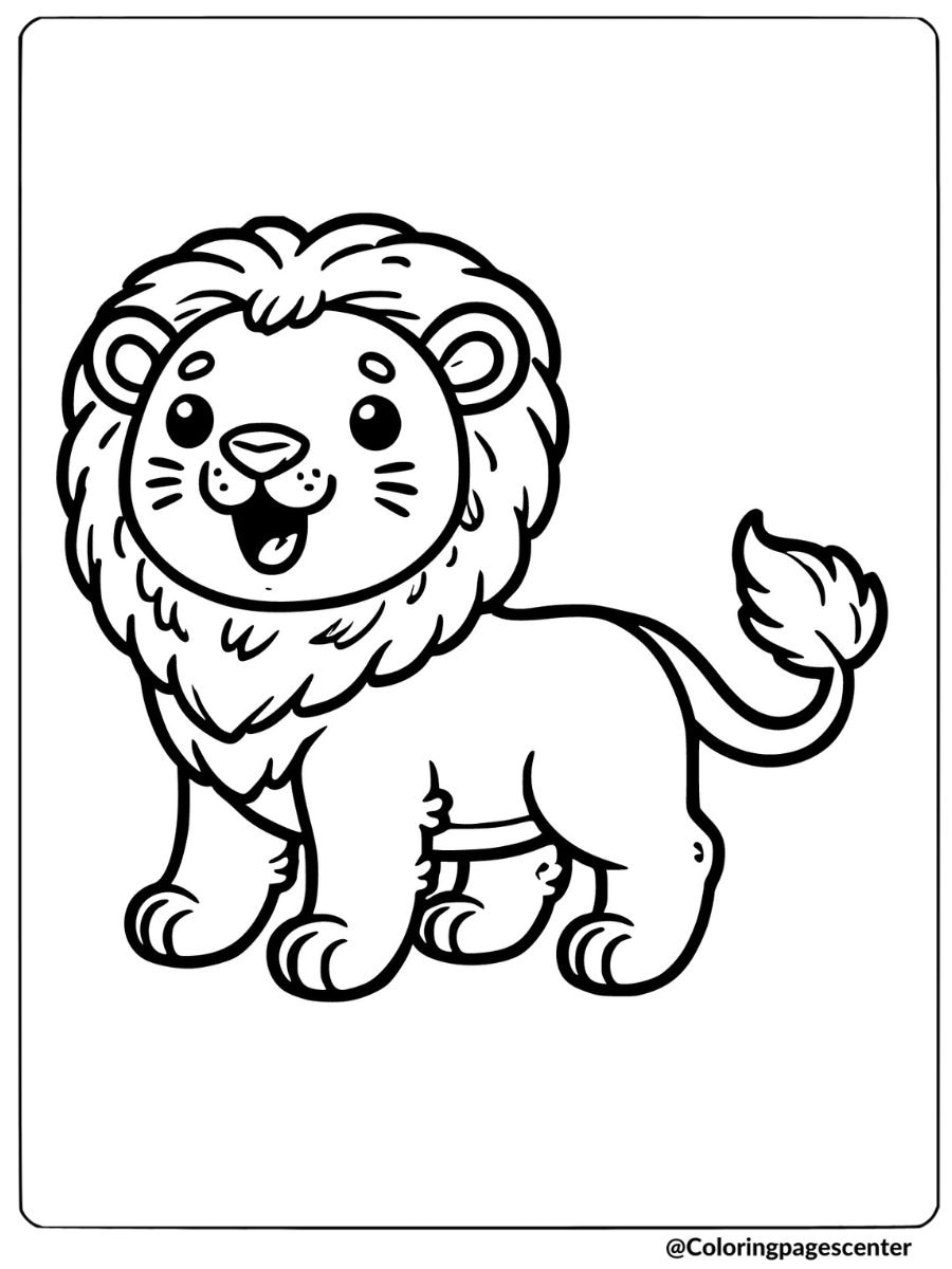 Smiling baby lion standing coloring page