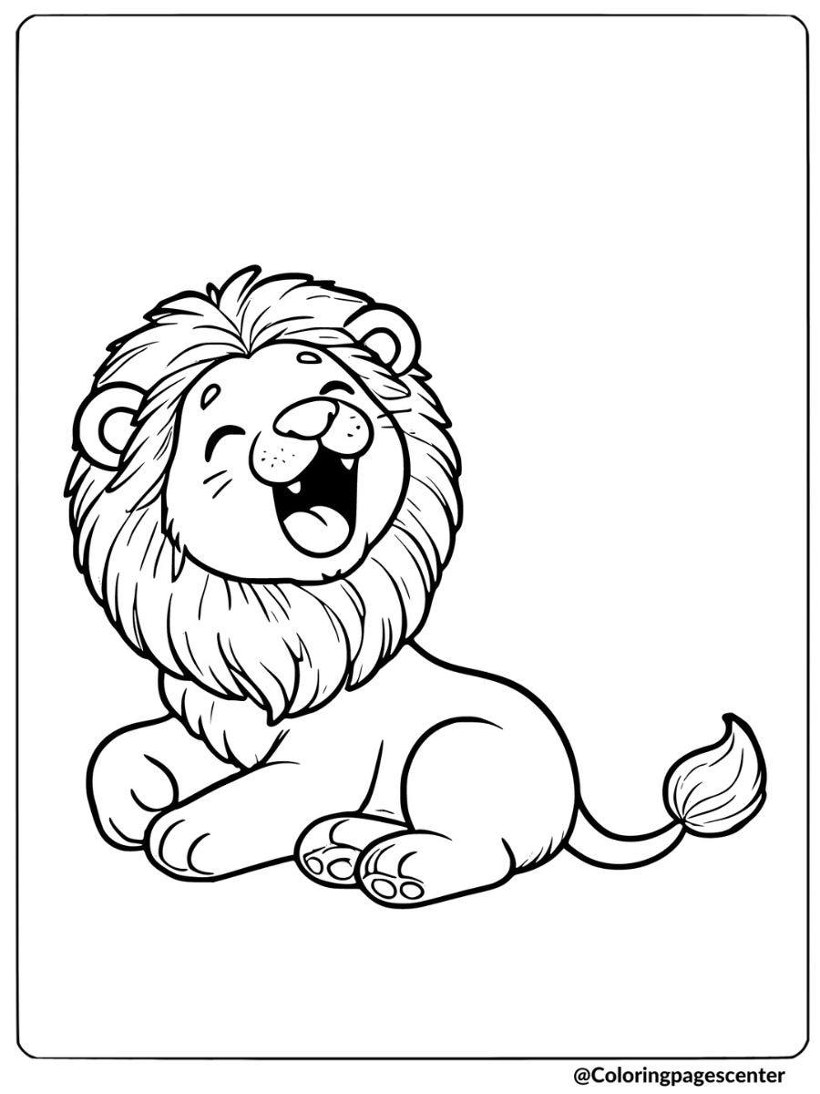 Laughing lion cub sitting coloring page