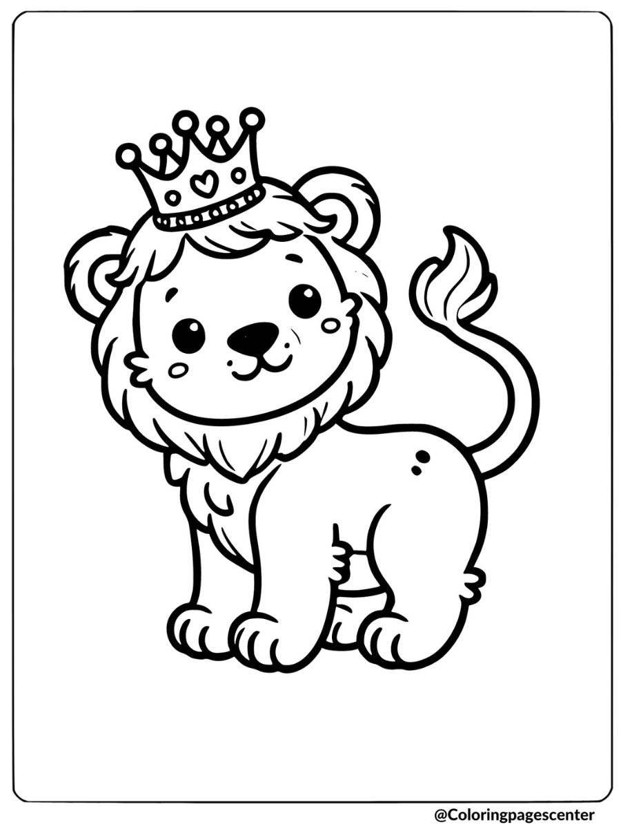 Lion wearing a crown coloring page for kids