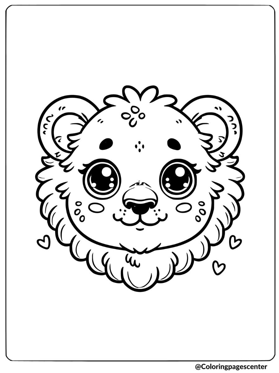 Coloring page of a cute cub lion face with big eyes