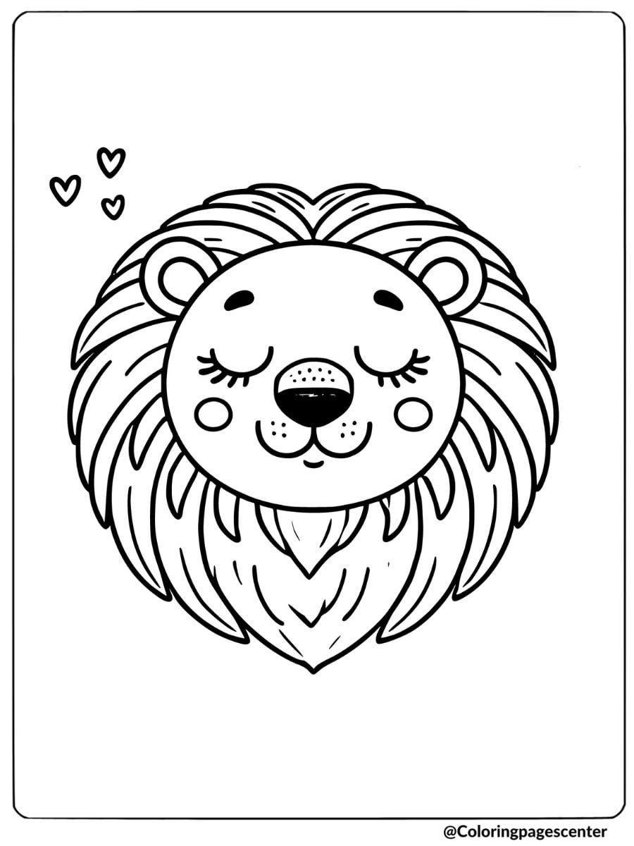 Coloring page of a peaceful lion face with eyes closed