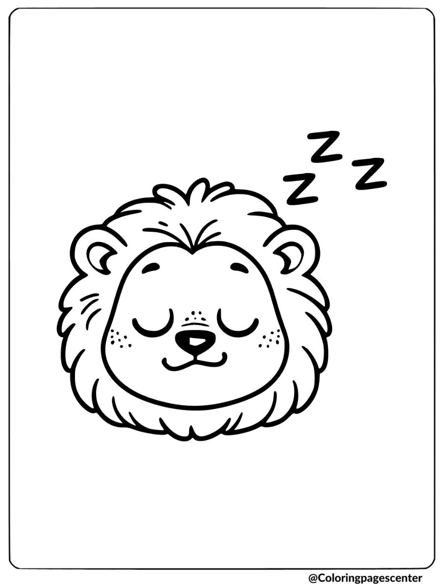 Coloring page of a sleeping cub lion face with 